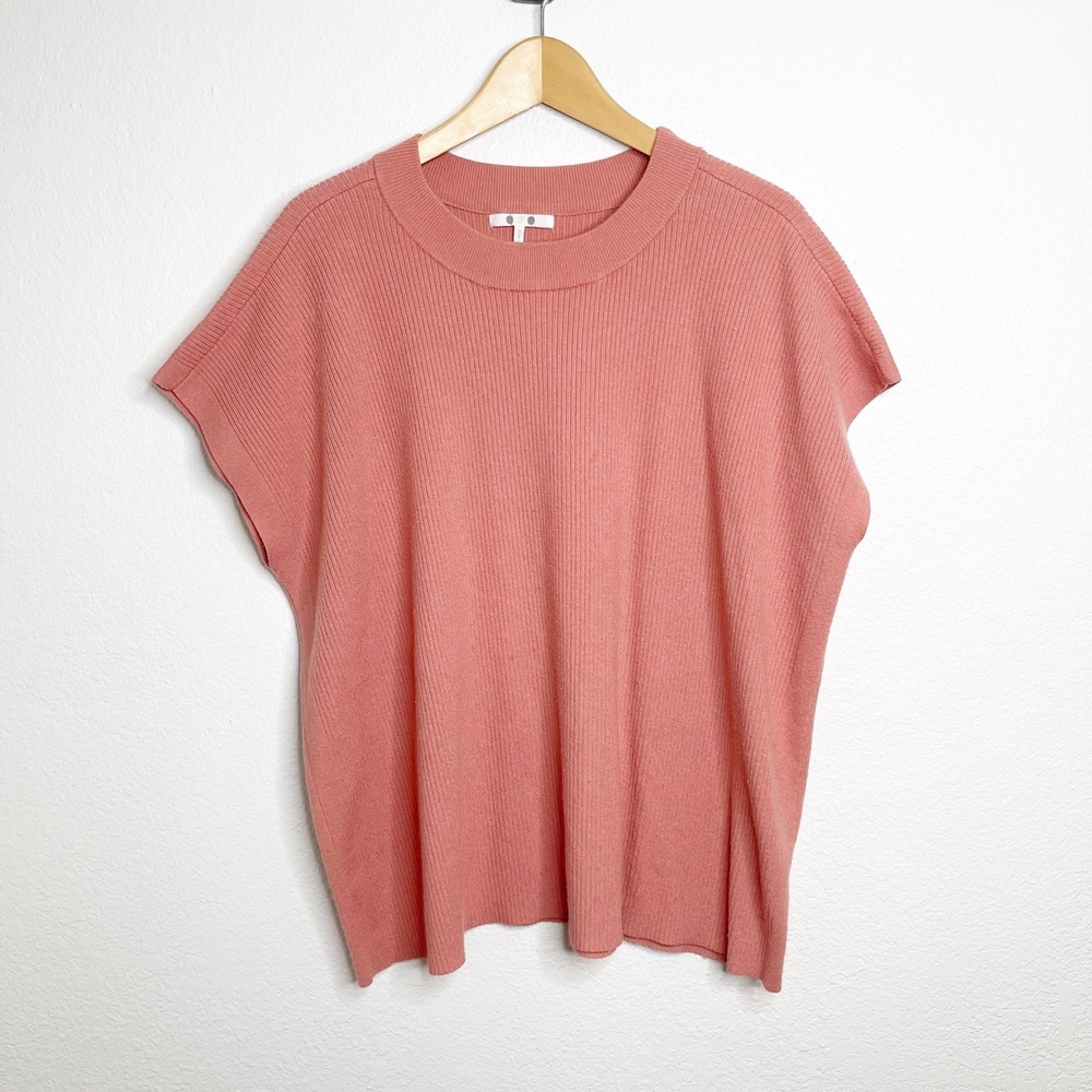 Three Dots Rose Pink Ribbed Knit Cap Sleeve Sweater Vest Top XL